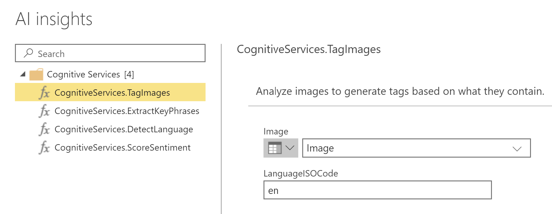 Power BI AI Insights - Tag Images